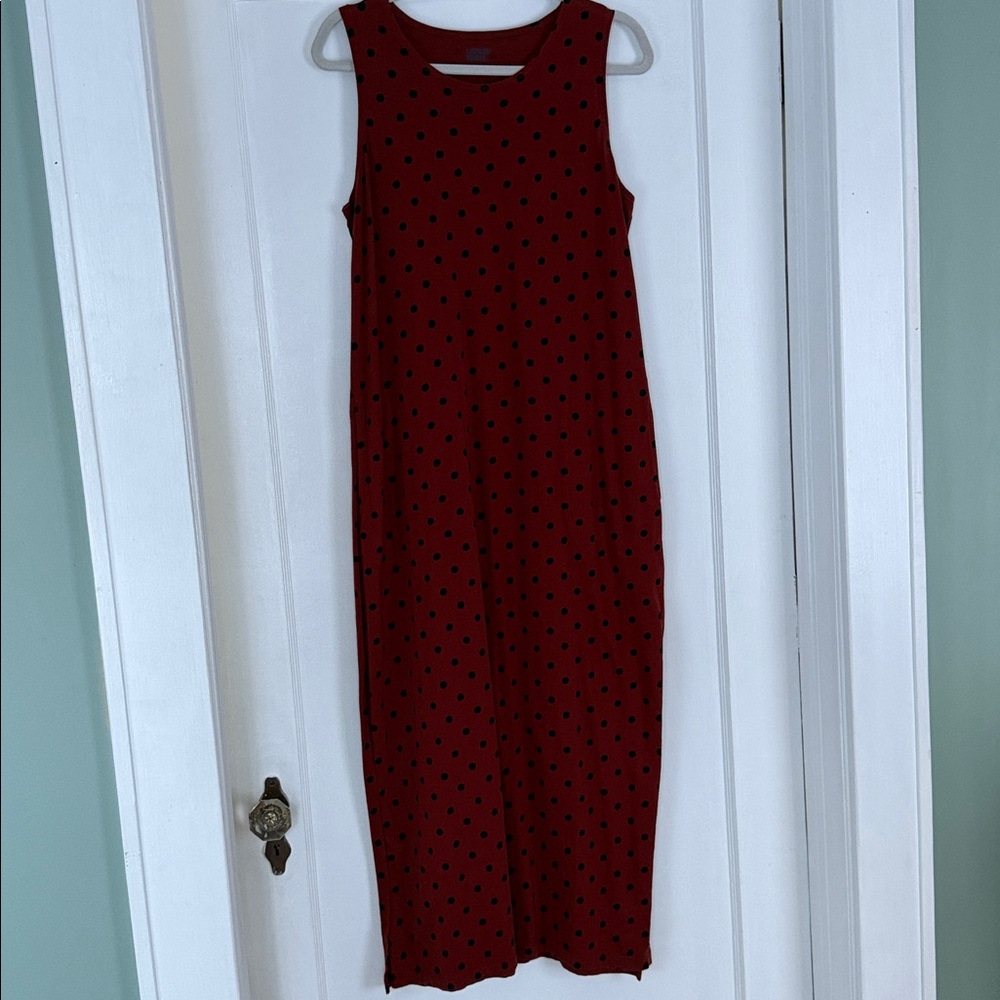 Lands End Rust and Black Sleeveless Polka Dot Maxi Dress